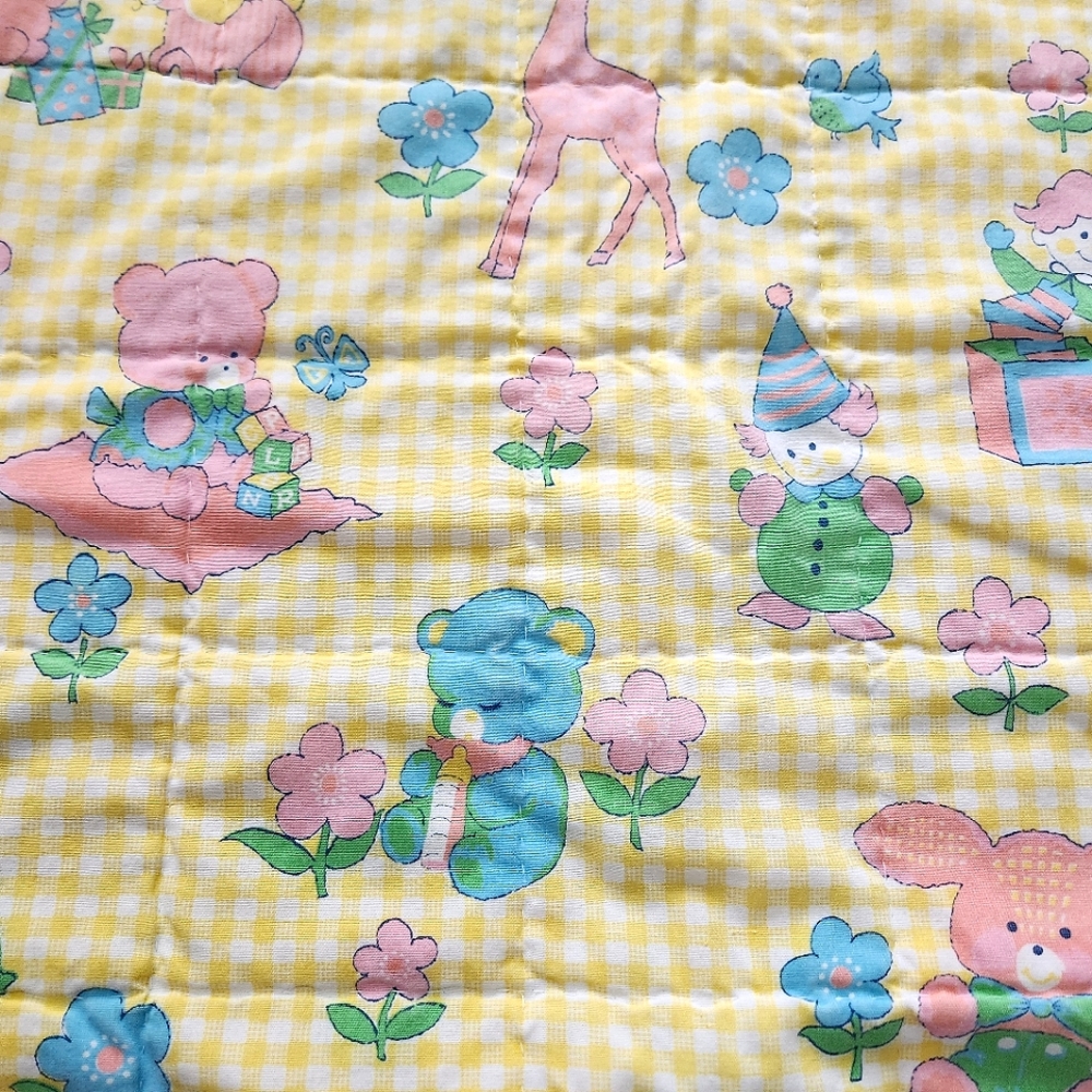 Vintage Baby Animals Quilt Blanket Yellow Gingham